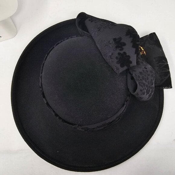 Mr Hi's Classic Vintage Black Wool Hat with Velour Band, Women's Small - Picture 6 of 9